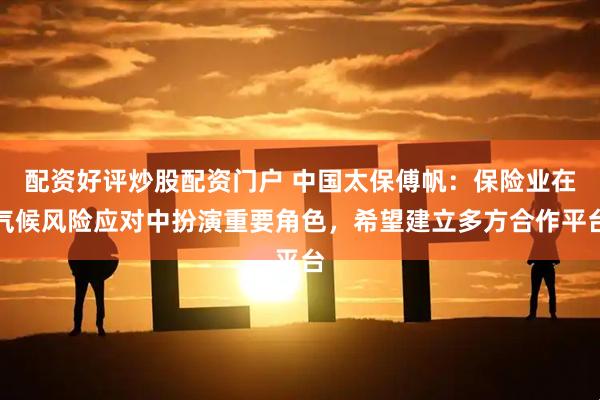 配资好评炒股配资门户 中国太保傅帆：保险业在气候风险应对中扮演重要角色，希望建立多方合作平台